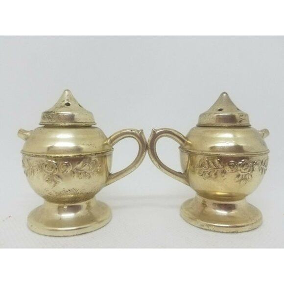 Vintage Japan Teapot Salt & Pepper Shakers Tea Pots Embossed Floral S&P Elegan - Picture 5 of 12